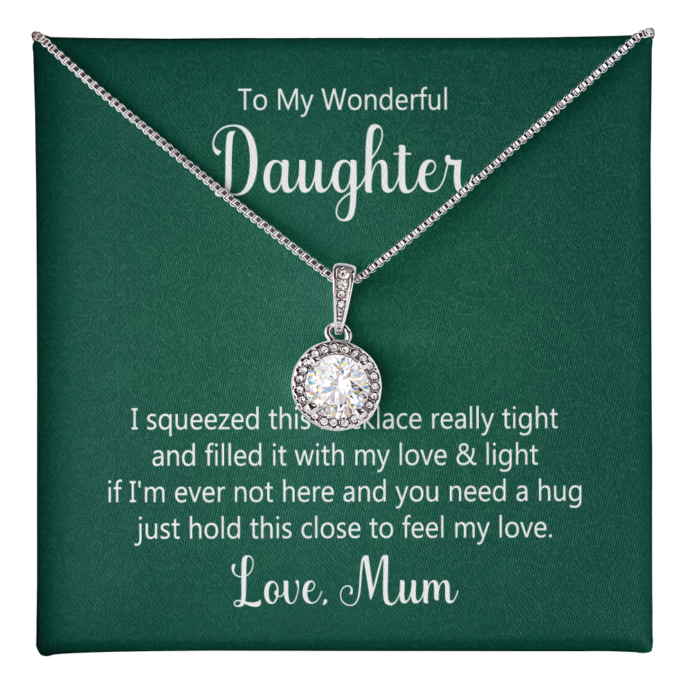 Eternal Hope Necklace with cubic zirconia crystal on message card for daughter from mom.