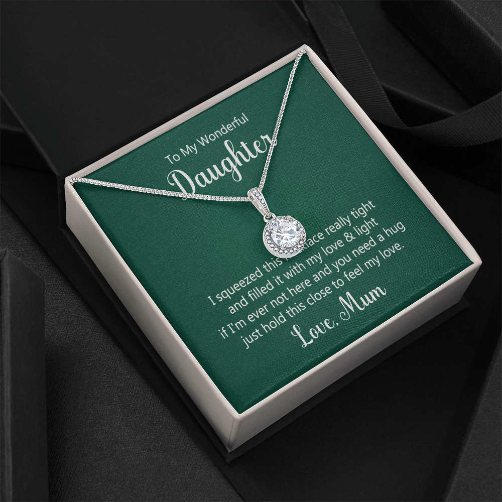 Eternal Hope Necklace displayed in a gift box with a heartfelt message for a daughter.