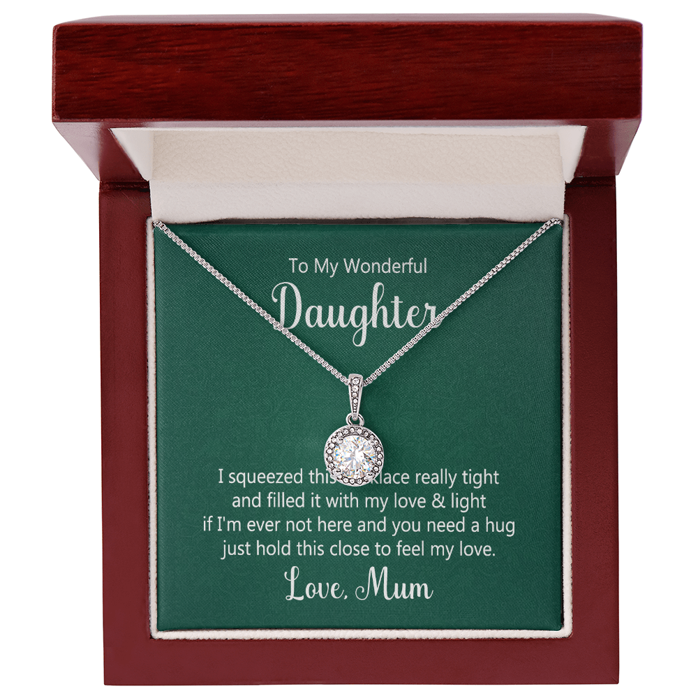 Eternal Hope Necklace gift for daughter in luxury mahogany box with LED spotlight.