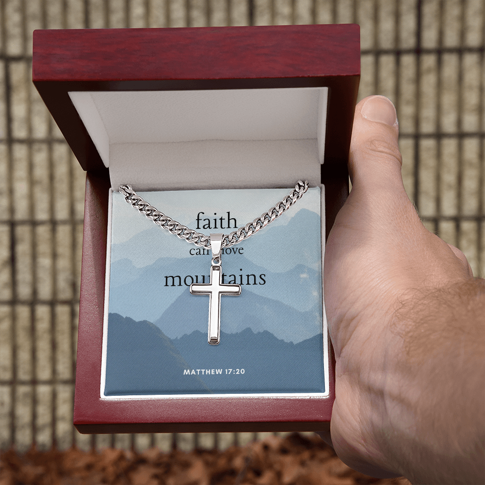 Artisan cross necklace in luxury box with chain.