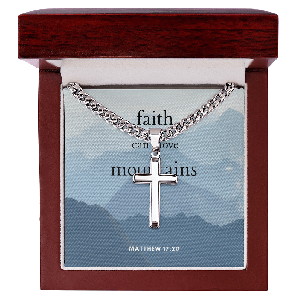 artisan cross necklace in luxury box with Cuban chain