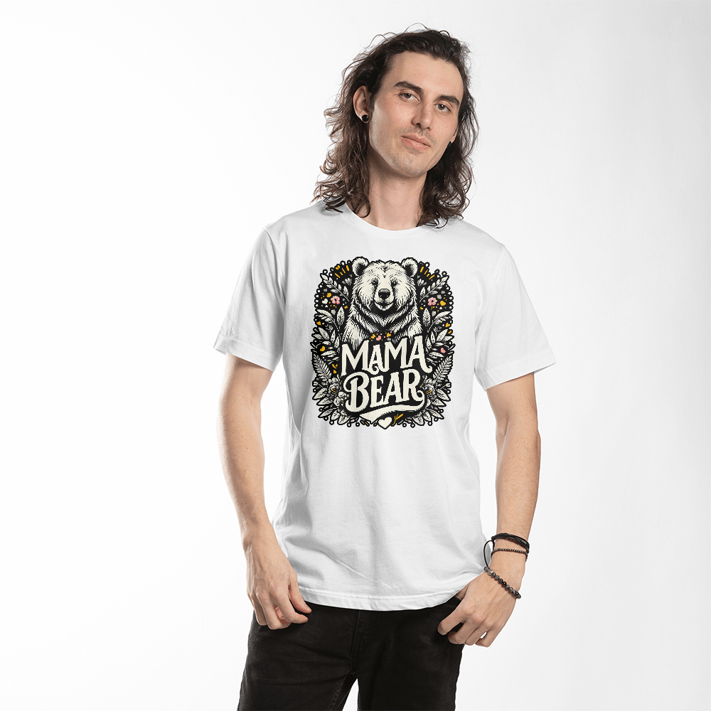 mama bear graphic t-shirt on model, perfect gift for mom or grandma, bella canvas
