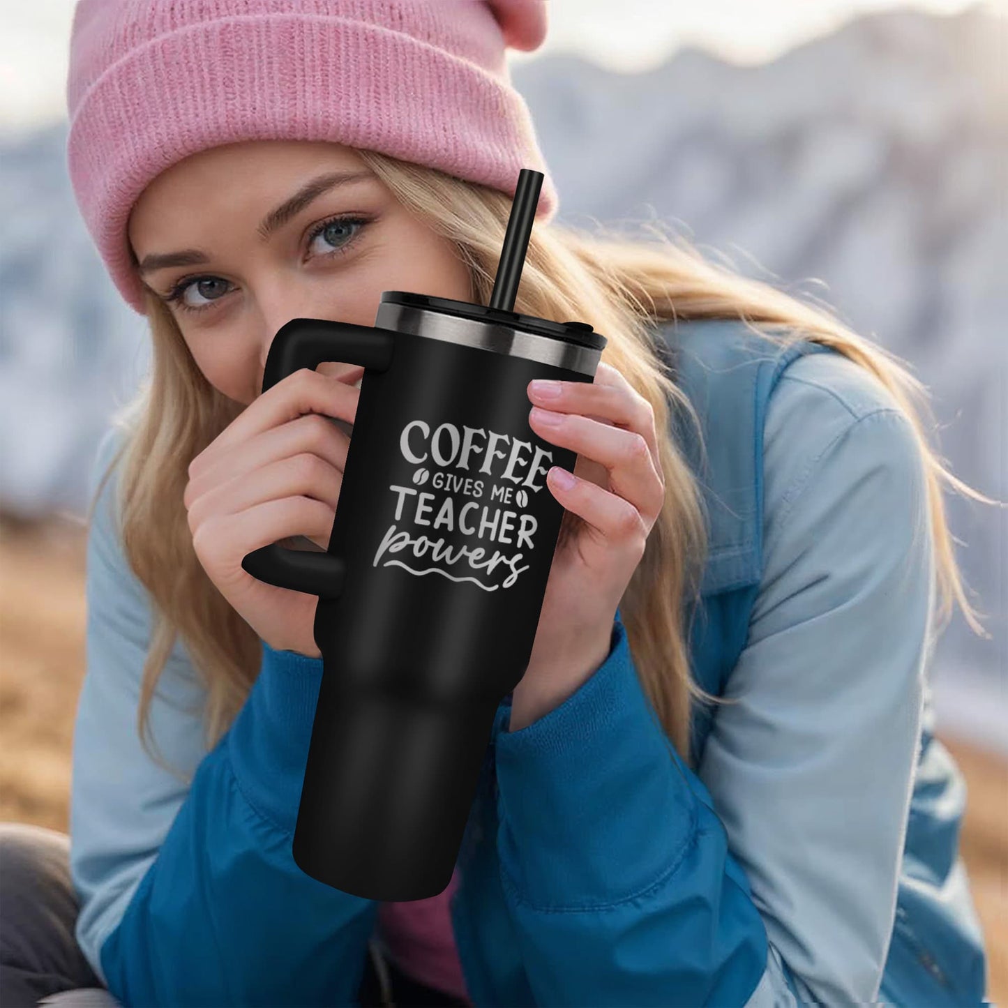 40 oz coffee tumbler laser engraved Coffee gives me teacher power Great gift for all teachers and educators