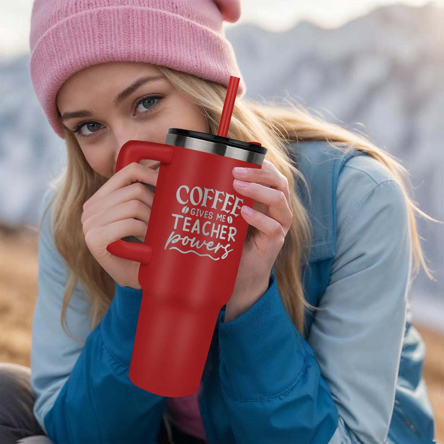 40 oz coffee tumbler laser engraved Coffee gives me teacher power Great gift for all teachers and educators