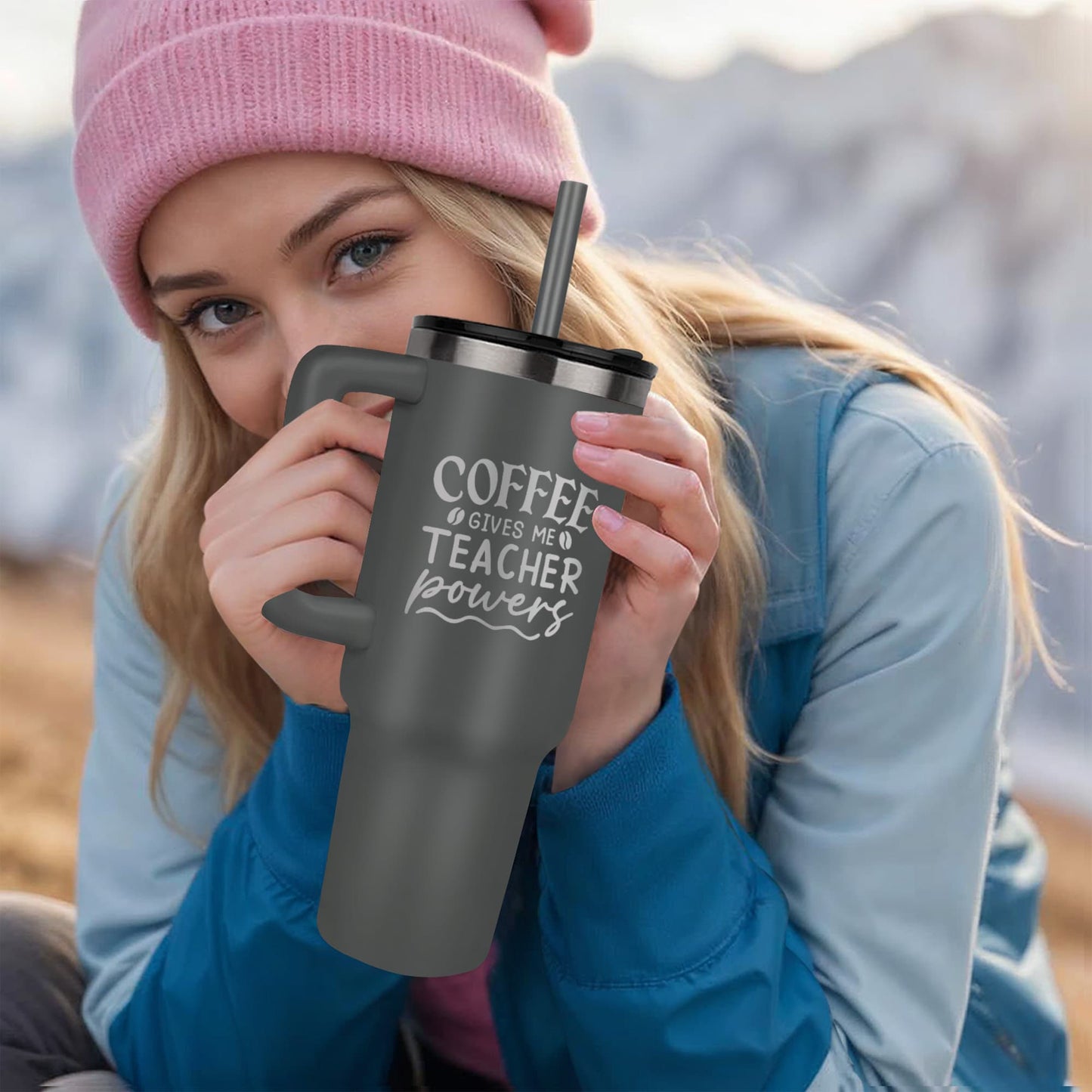 40 oz coffee tumbler laser engraved Coffee gives me teacher power Great gift for all teachers and educators