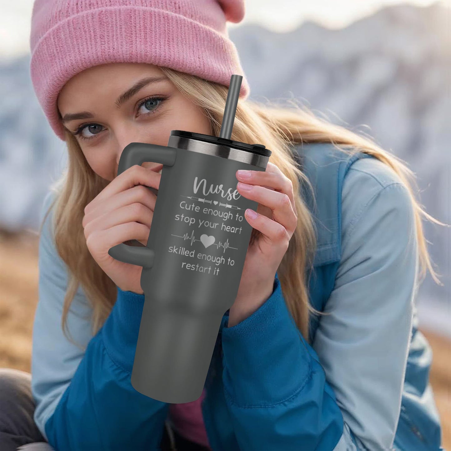 Pinnacle 40 oz laser engraved tumblers Nurse Smart enough to stop your heart skilled enough to restart it Great gift or group tumbler for any nurses in your life.