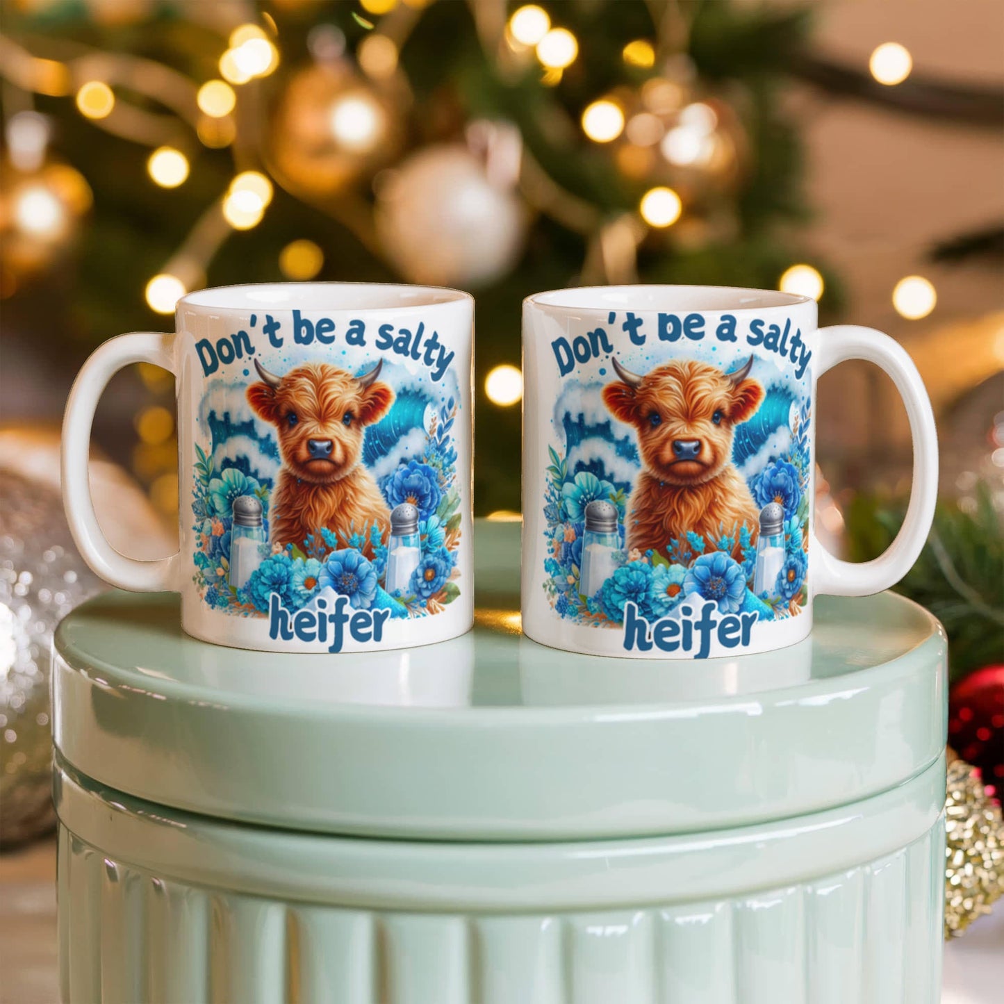 Humorous coffee mug with "Don't be a smelly heifer" design, perfect office gift for coffee lovers.