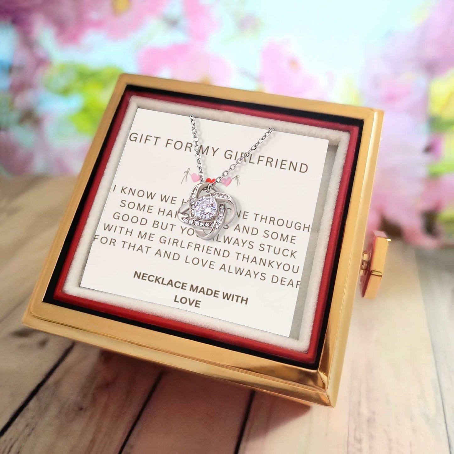 Love Knot Necklace with Cubic Zirconia, Gift Box with Preserved Rose, Sentimental Gift for Girlfriend