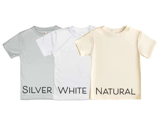 Friends Bluey Kids Tee Shirt in silver, white, and natural colors.