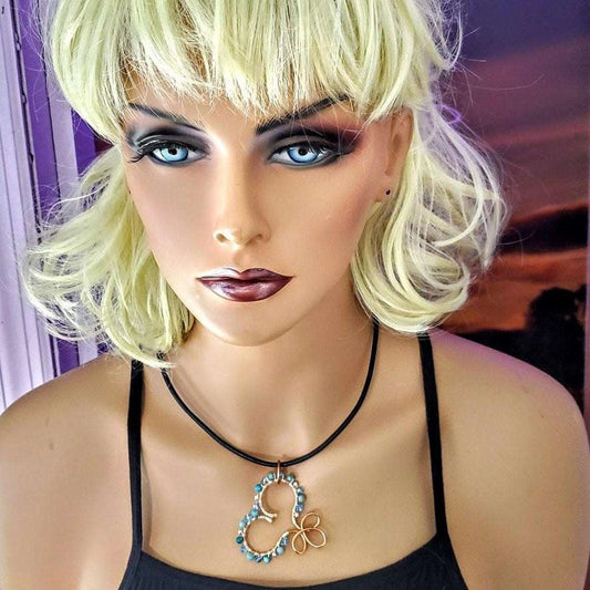 Copper Turquoise Wire Sculpted Heart Necklace - Toddcraft