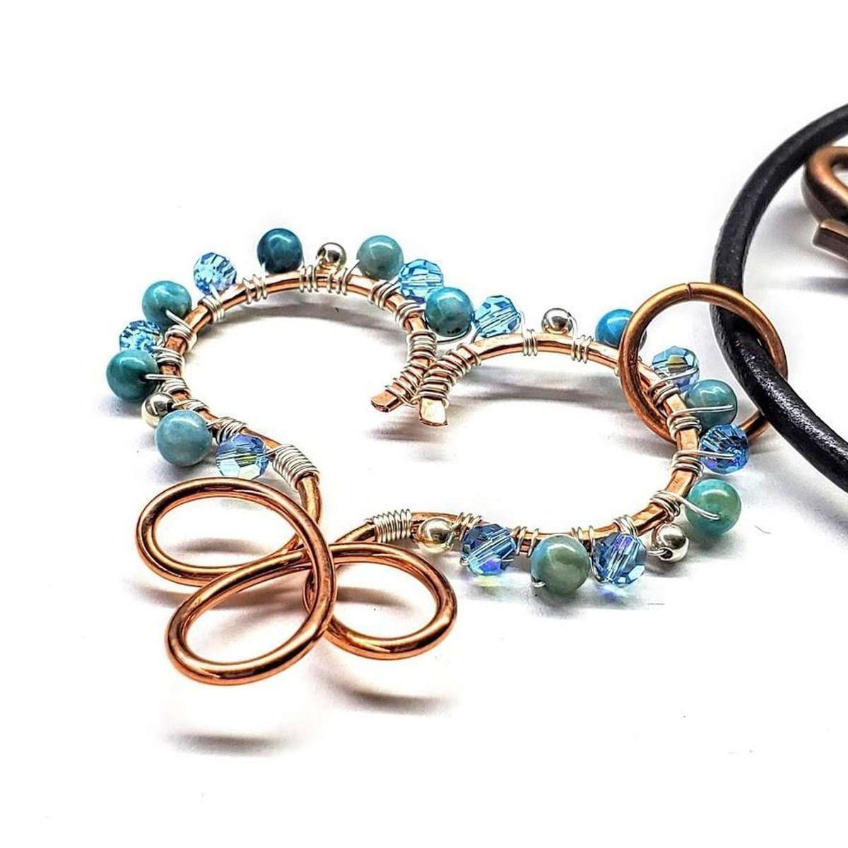 Copper Turquoise Wire Sculpted Heart Necklace - Toddcraft