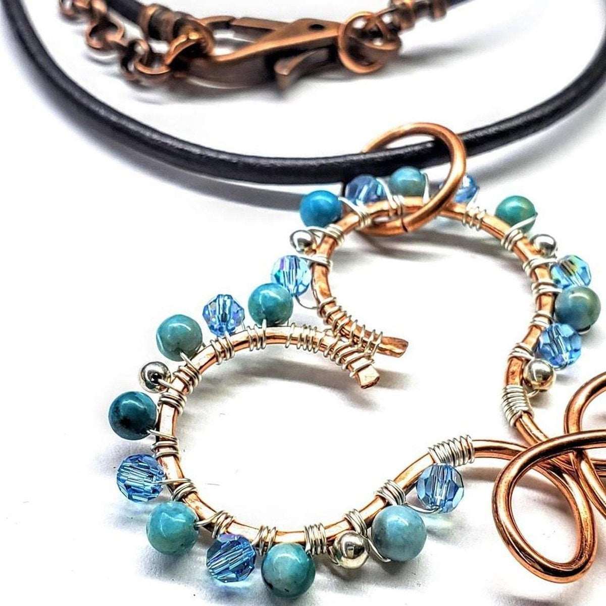 Copper Turquoise Wire Sculpted Heart Necklace - Toddcraft