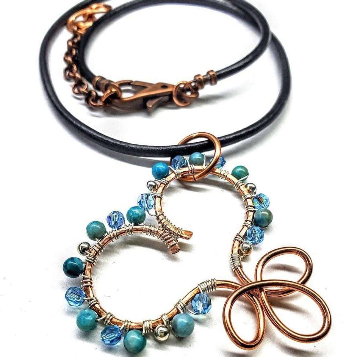 Copper Turquoise Wire Sculpted Heart Necklace - Toddcraft