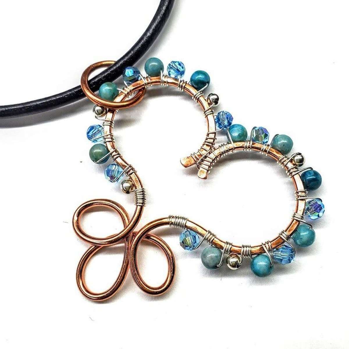 Copper Turquoise Wire Sculpted Heart Necklace - Toddcraft