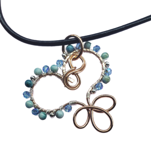 Copper Turquoise Wire Sculpted Heart Necklace - Toddcraft