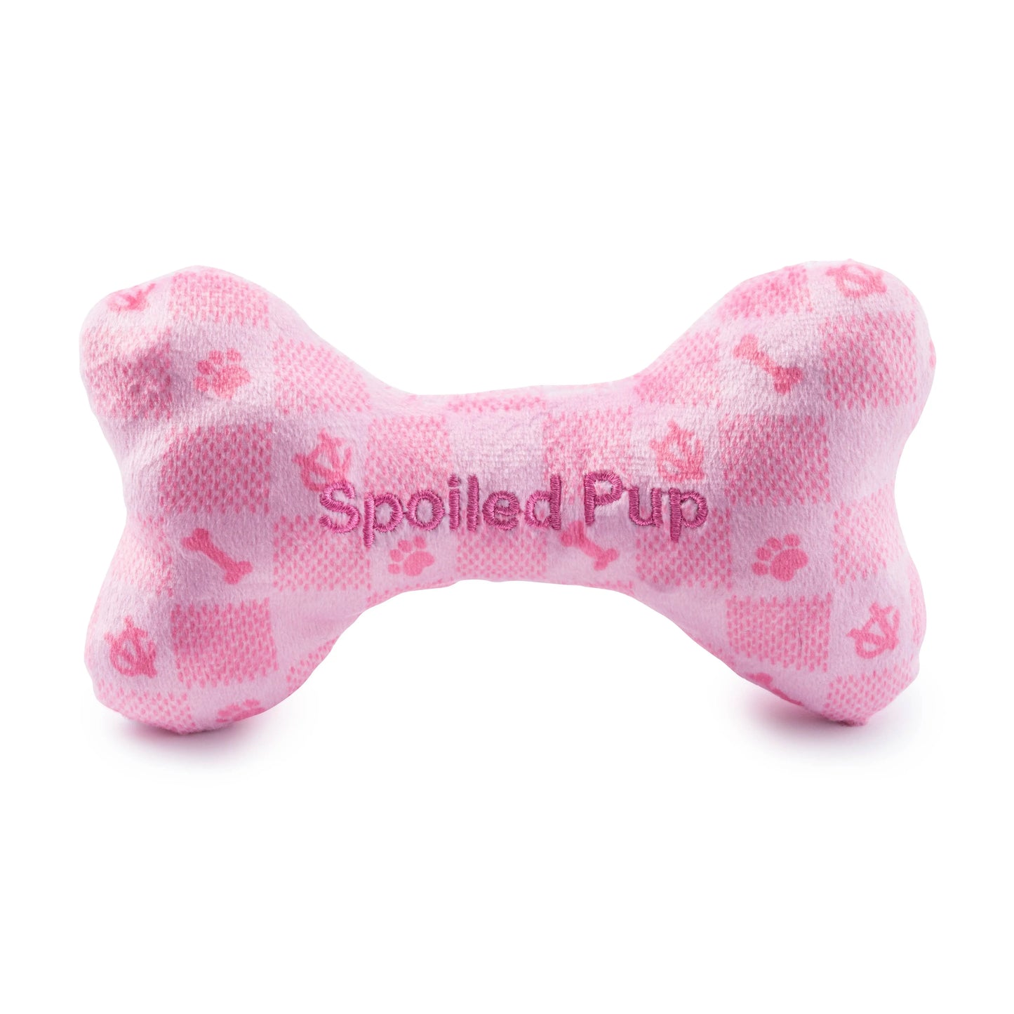 Luxury Pink Checker Chewy Vuiton Bone dog toy by Haute Diggity Dog, plush and squeaky.