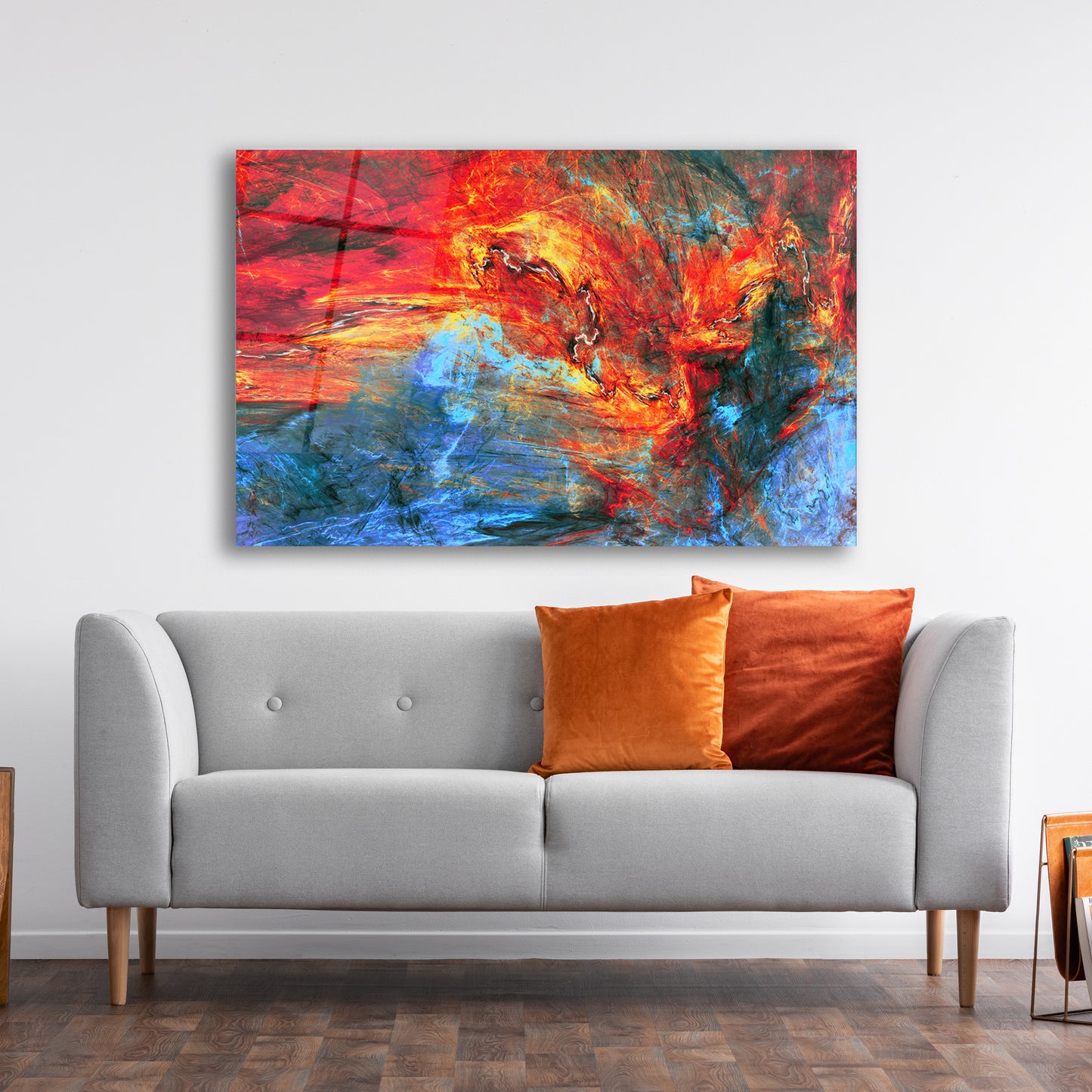 Abstract Glass Wall Art - Red & Blue Large Print