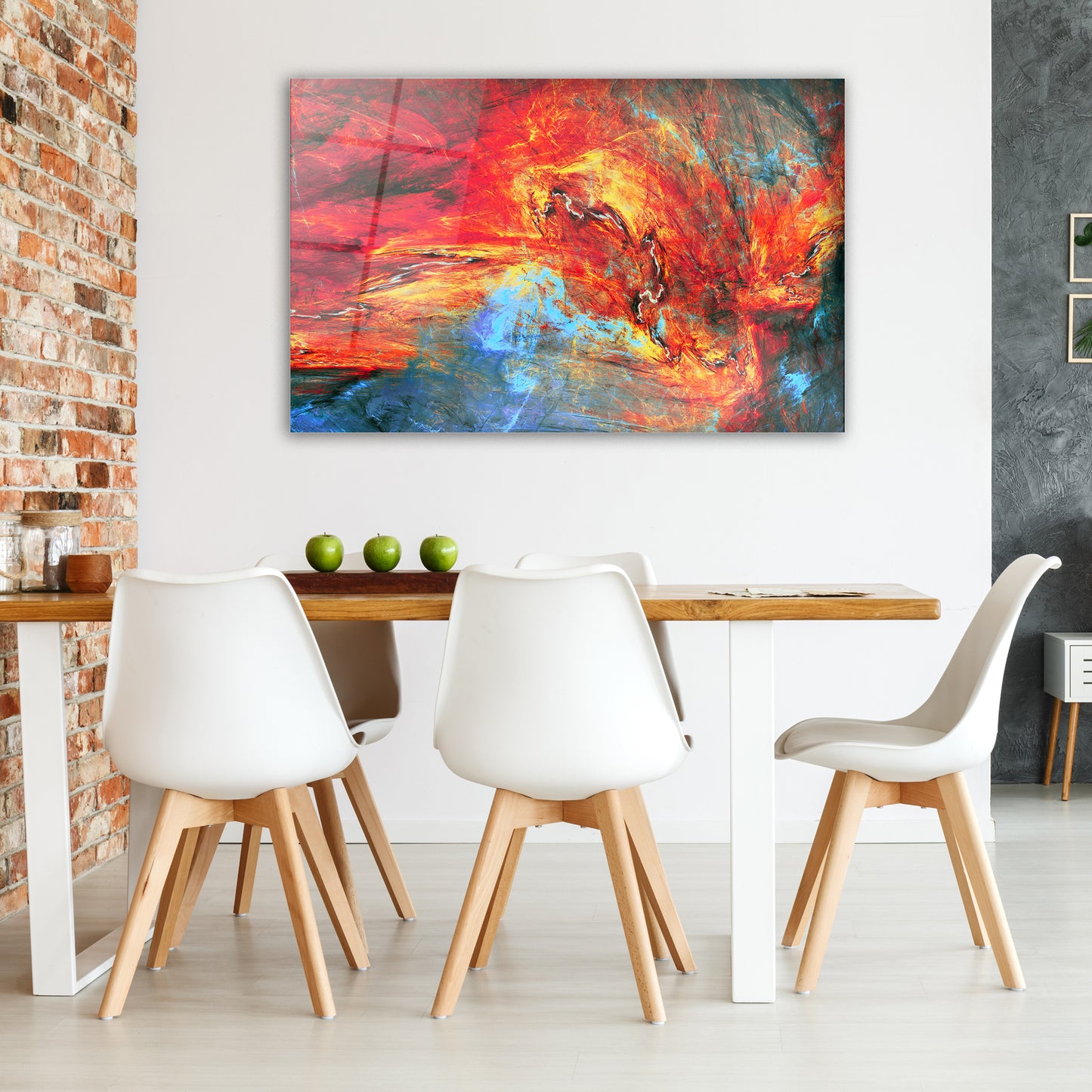 Abstract Glass Wall Art - Red & Blue Large Print