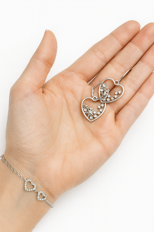 Handmade Heart Earrings with Stars and Pearls - Toddcraft