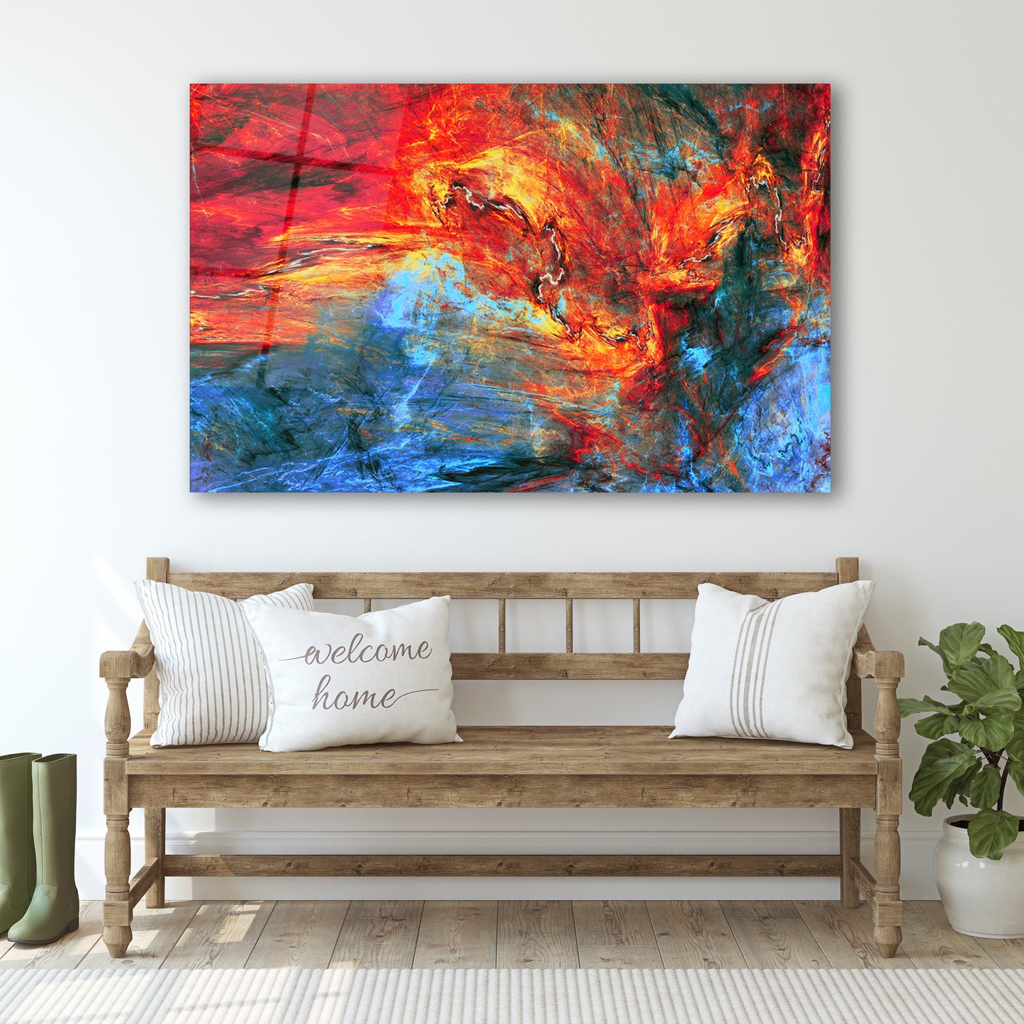 Abstract Glass Wall Art - Red & Blue Large Print