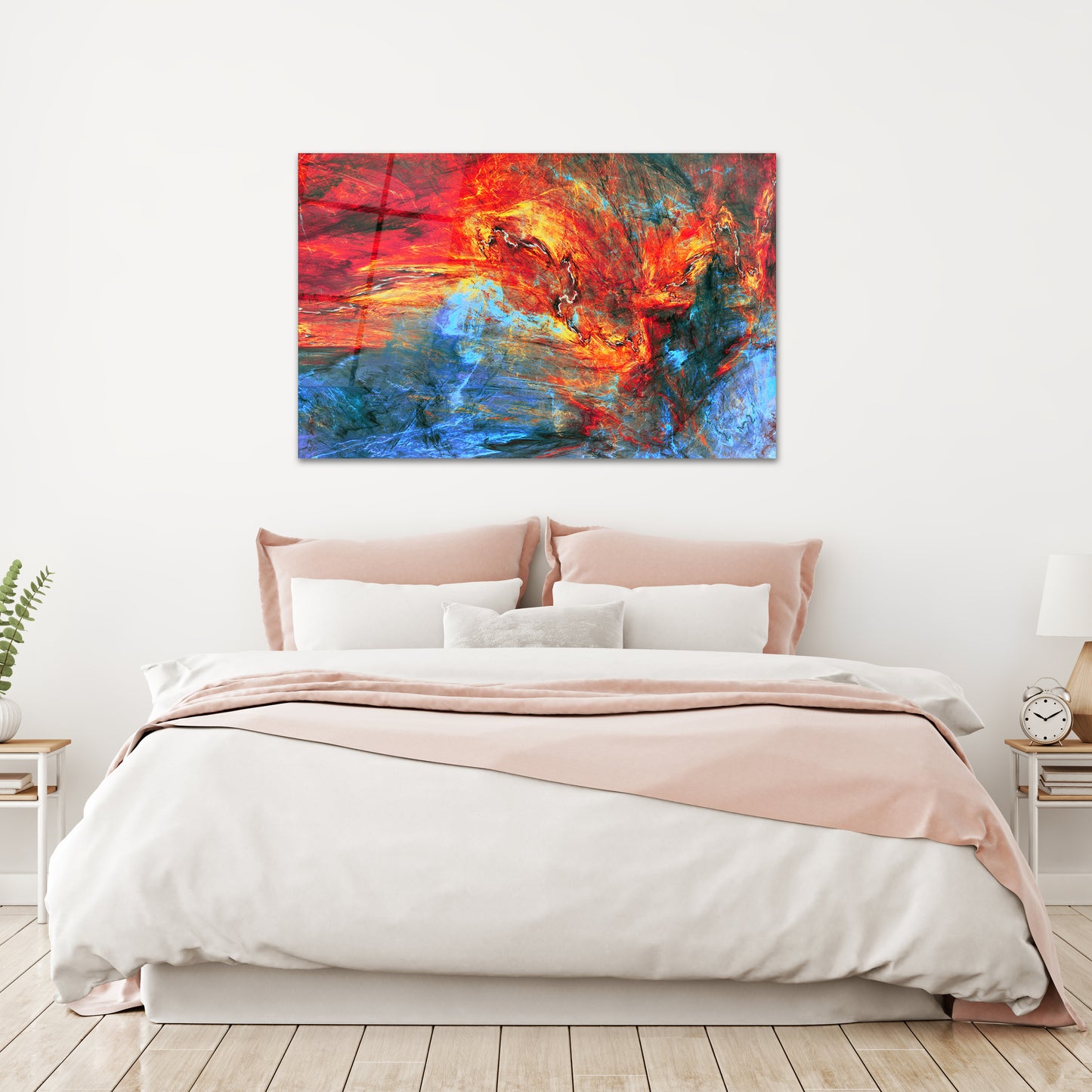 Abstract Glass Wall Art - Red & Blue Large Print