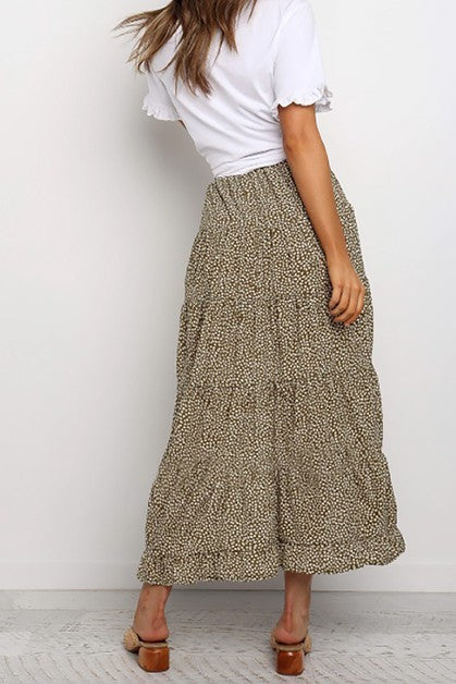 Boho Floral Print Midi Skirt Casual Side Slit Skirt