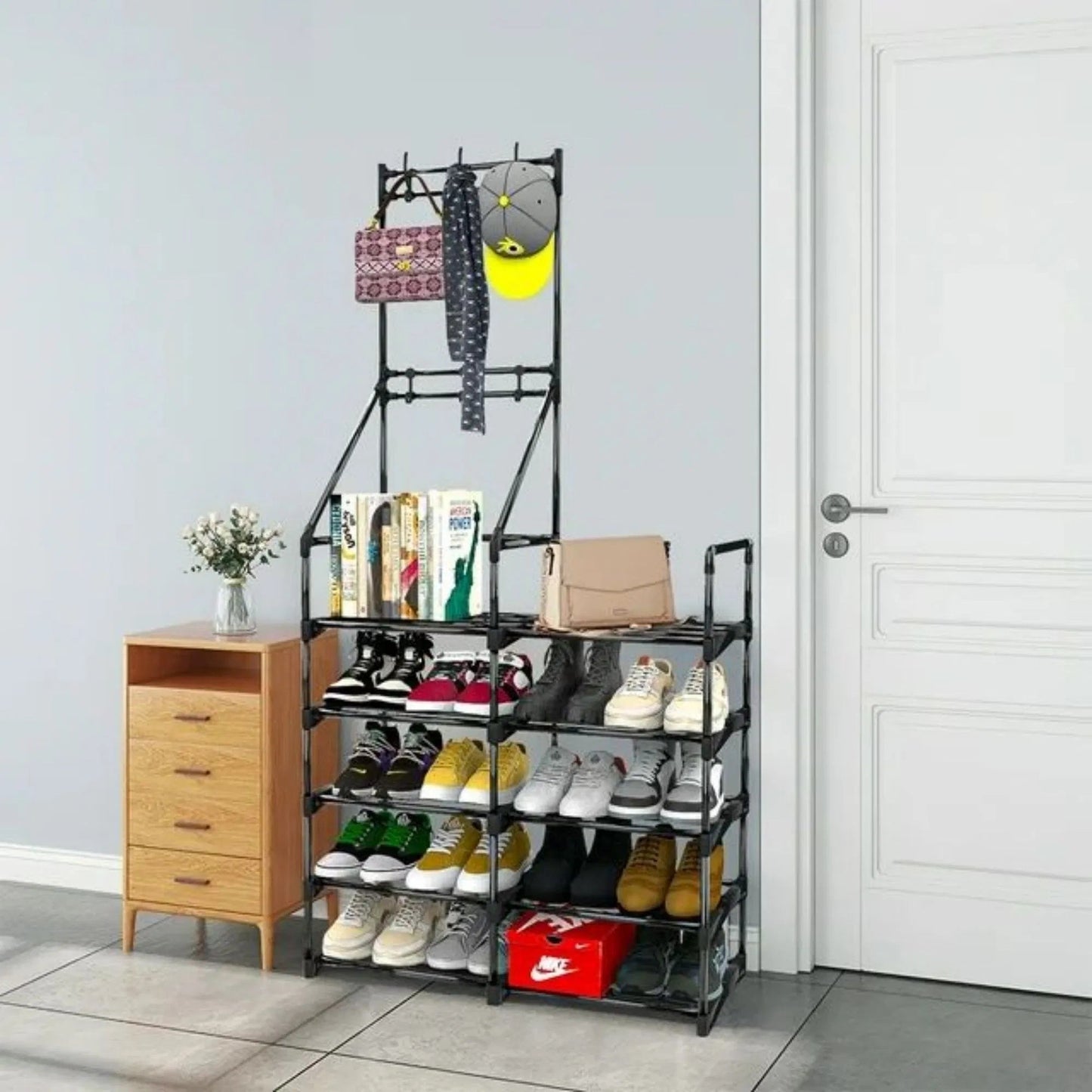 5-Tier Shoe Rack Shoe Storage Organizer, Freestanding Coat And Shoe