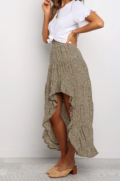Boho Floral Print Midi Skirt Casual Side Slit Skirt