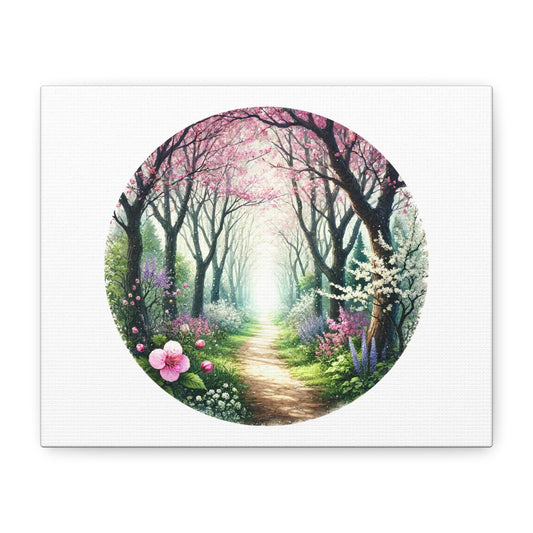 Enchanted Forest Matte Canvas Wall Art, Stretched 1.25" Frame, Sunlit Magical Path with Colorful Flowers, Tranquil Serenity Home Decor - Toddcraft