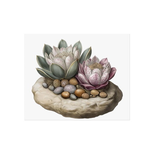 Succulent Wall Art Echeveria Rosette Botanical Print with Pebble Detail, Fine Art Poster for Home Decor - Toddcraft