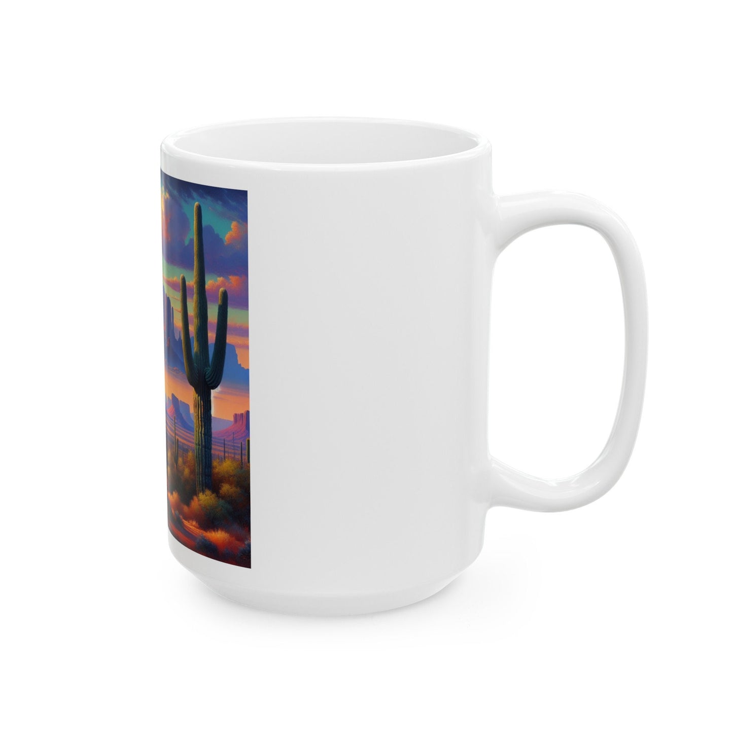 Arizona Desert Landscape Ceramic Mug with Saguaro Cactus Sunrise Scene - Southwestern Decor Coffee Cup - Toddcraft