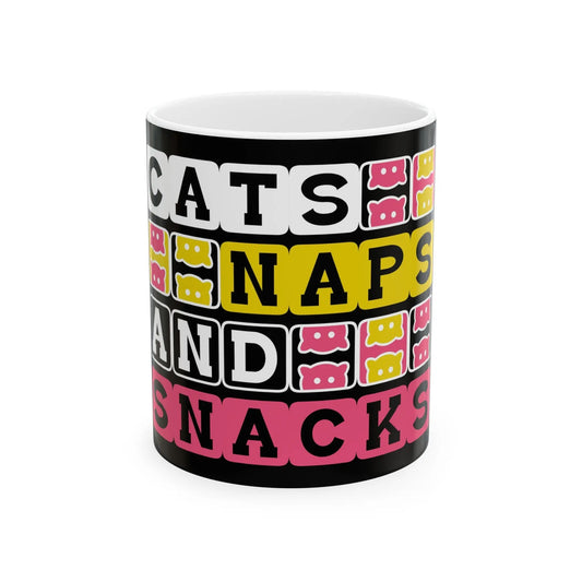 Whimsical Ceramic Mug: Cats, Naps, Snacks - Perfect Gift for Feline Enthusiasts & Cat Moms - Toddcraft