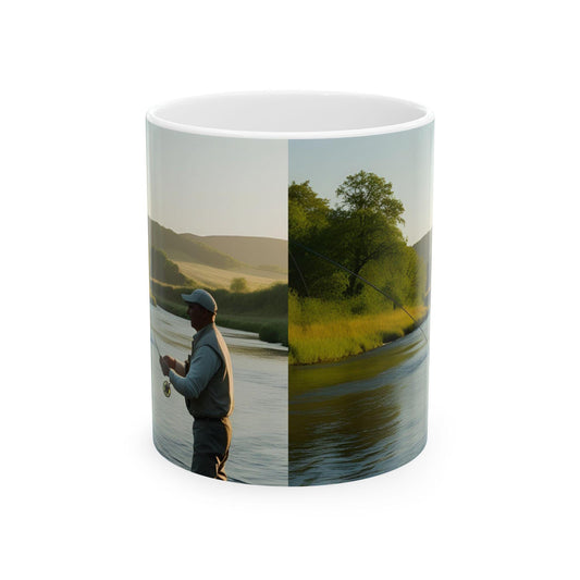Fishing Scene Ceramic Mug - Gift for Anglers & Nature Lovers, Rustic Outdoor Coffee Cup, Handmade Fish Design, Perfect Birthday Present - Toddcraft