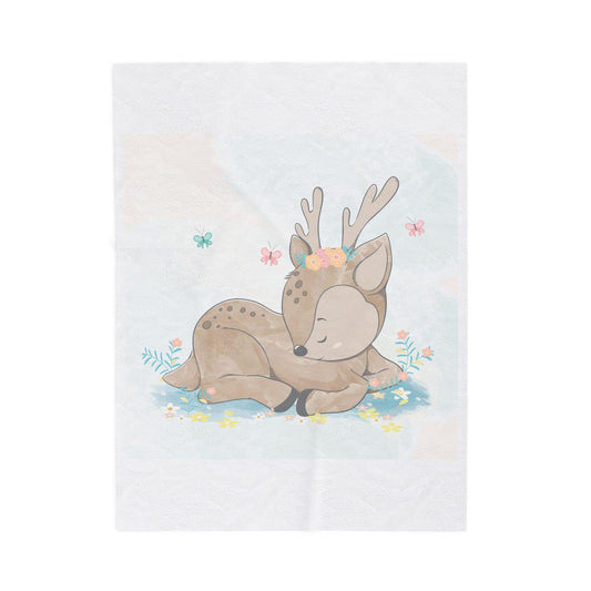 Velveteen Plush Blanket, Vintage Deer Baby Blanket, Children's Soft Blanket, Cozy Nursery Decor, Kids Throw Blanket, Fawn Print Bedding - Toddcraft