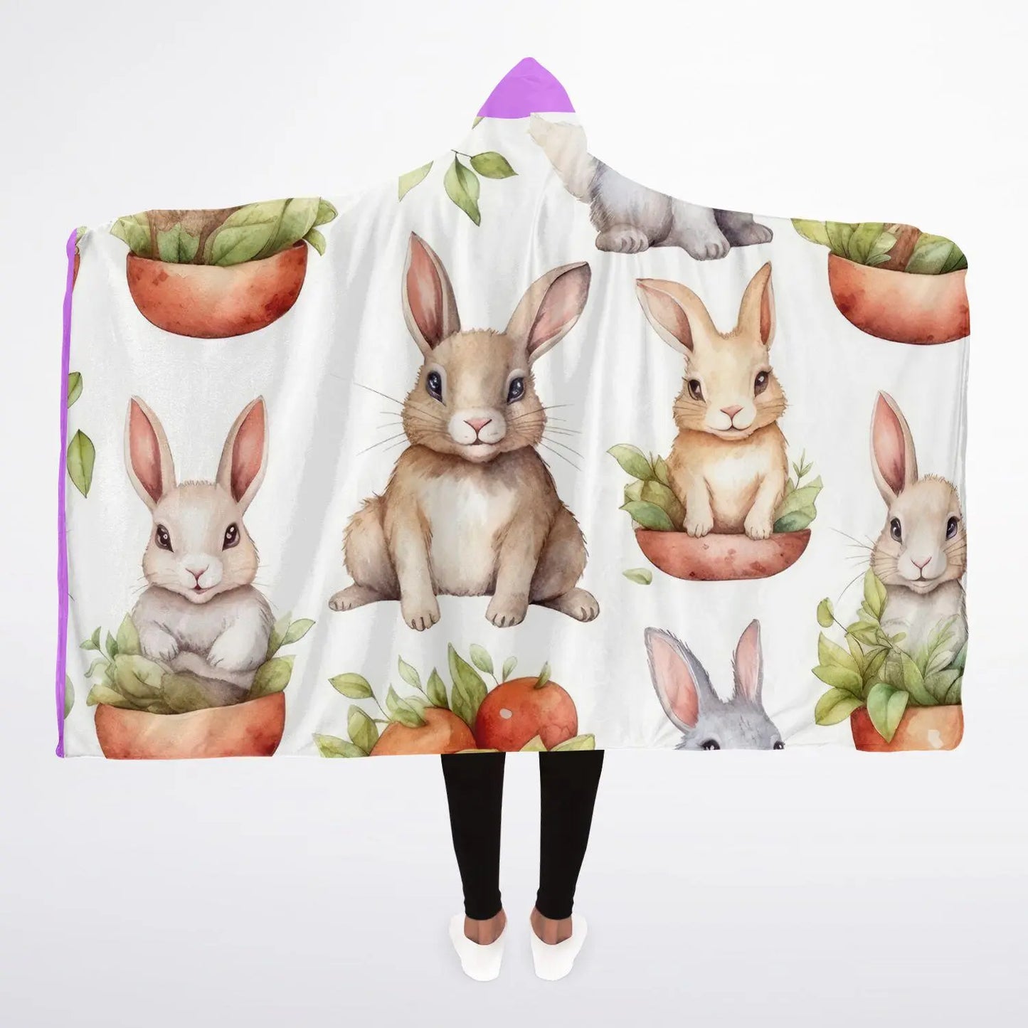 Bunny Hooded Blanket for Kids & Adults Cute Rabbit Ears Throw Soft Micro Fleece All Over Print Cozy Animal Hoodie Blanket Gift - Toddcraft