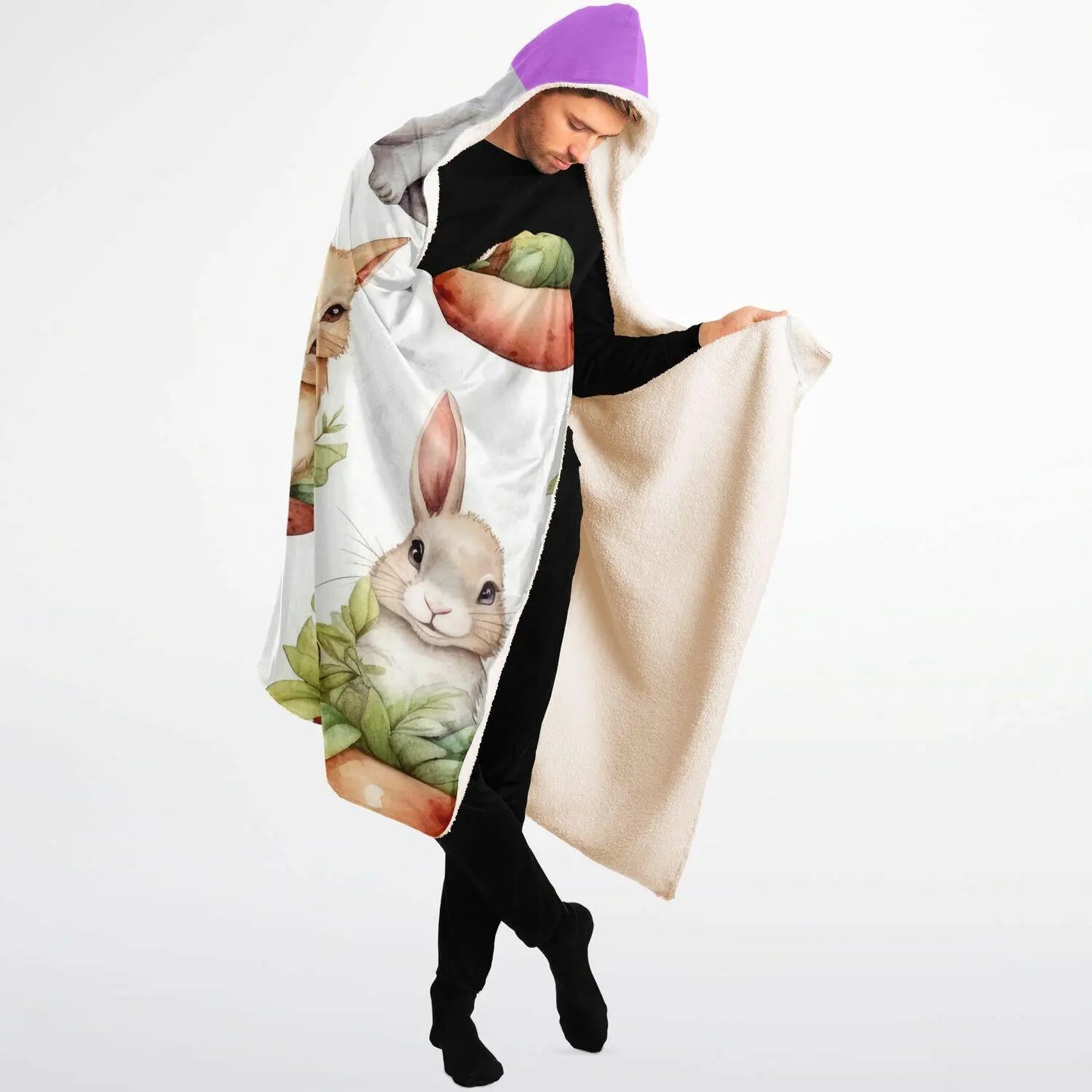 Bunny Hooded Blanket for Kids & Adults Cute Rabbit Ears Throw Soft Micro Fleece All Over Print Cozy Animal Hoodie Blanket Gift - Toddcraft