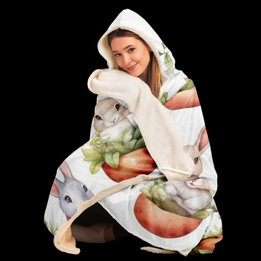 Bunny Hooded Blanket Micro Fleece Cozy Animal Print Wearable Throw for Kids & Adults Soft Warm Gift - Toddcraft
