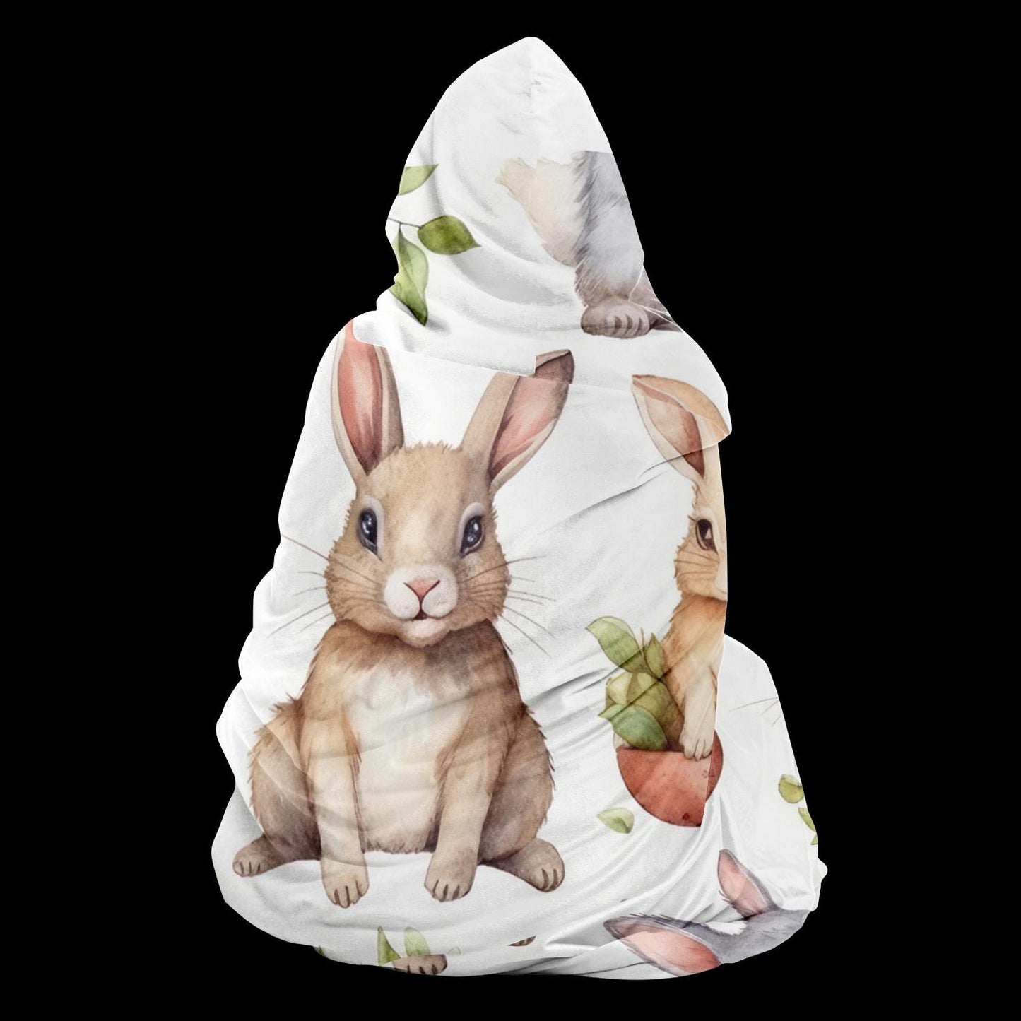 Bunny Hooded Blanket Micro Fleece Cozy Animal Print Wearable Throw for Kids & Adults Soft Warm Gift - Toddcraft