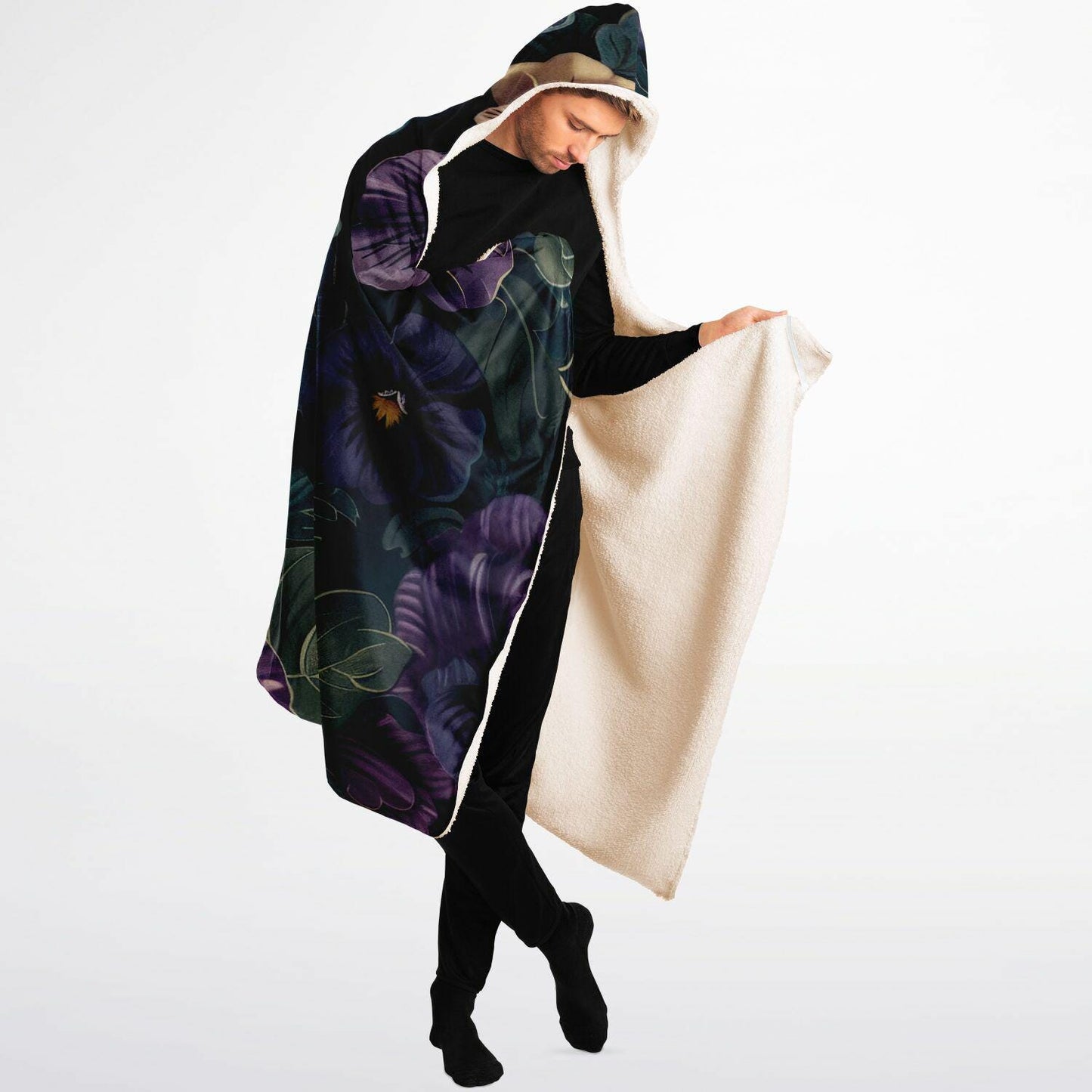 Floral Hooded Blanket Micro Fleece Cozy AOP Flowerily Print Wrap for Women & Men Soft Warm Gift - Toddcraft
