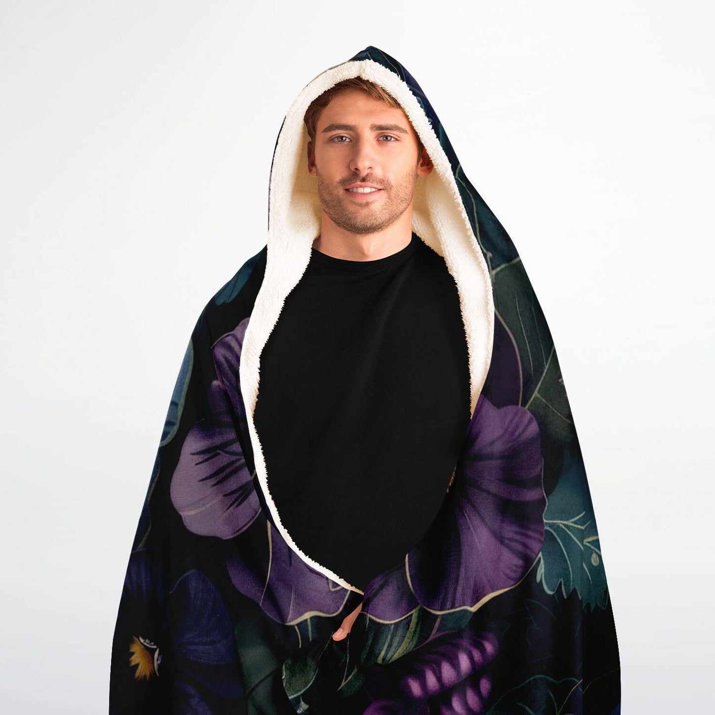 Floral Hooded Blanket Micro Fleece Cozy AOP Flowerily Print Wrap for Women & Men Soft Warm Gift - Toddcraft