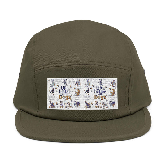 Life's Better with Dogs 5-Panel Cap: Embroidered Hat for Pet Lovers and Canine Enthusiasts - Toddcraft