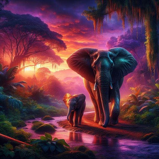 Elephant Silhouette Sunset Oval Pendant Necklace - Nature-Inspired Wildlife Jewelry Gift for Animal Lovers - Toddcraft