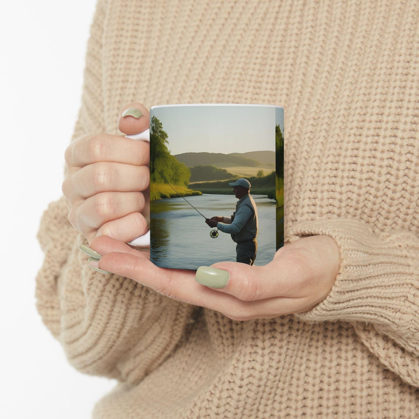 Fly Fishing Ceramic Mug with River Scene Trout Fishing Gift for Anglers & Nature Lovers - Toddcraft