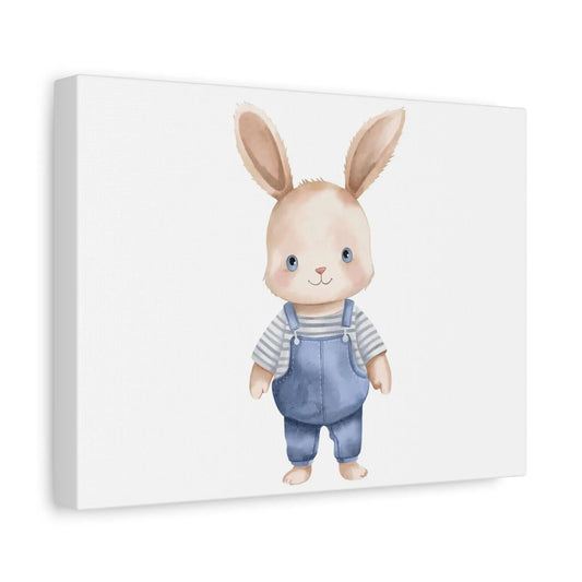 Nursery Wall Art Watercolor Infant in Overalls with Bunny Ears Matte Canvas Stretched 1.25" Kids Room Decor Baby Shower Gift - Toddcraft