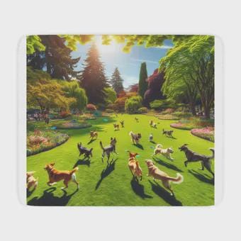 Tan Sherpa Blanket with Dogs in Sunny Dog Park Design - Cozy, Soft & Warm Throw for Pet Lovers - Toddcraft