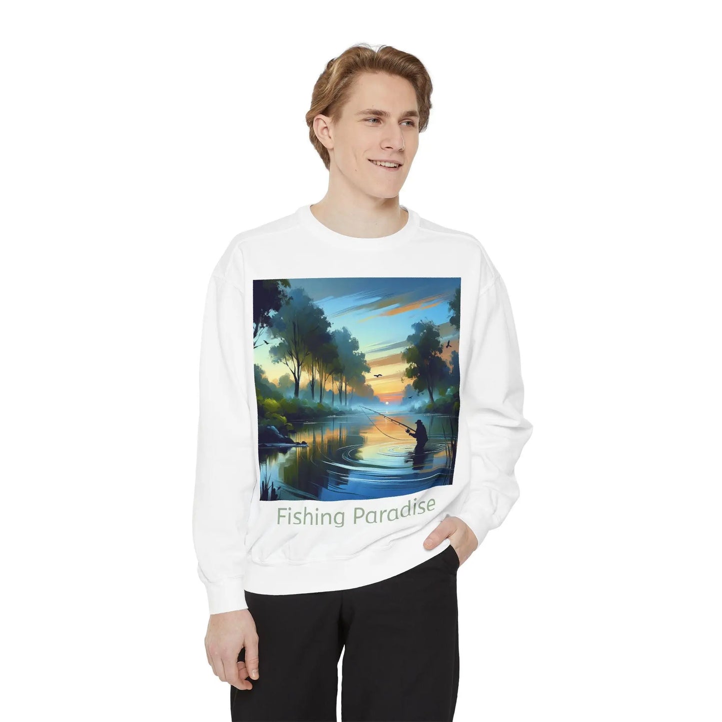 Fishing Paradise Unisex Garment-Dyed Sweatshirt Retro Angler Pullover, Lake Life Fisherman Gift, Outdoors Hoodie Alternative, Nature Love - Toddcraft