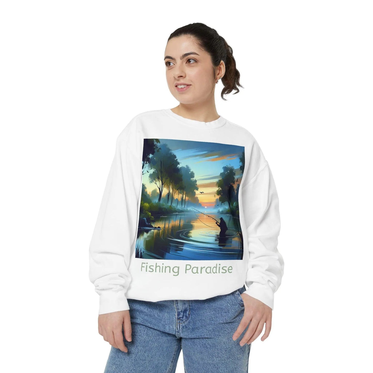 Fishing Paradise Unisex Garment-Dyed Sweatshirt Retro Angler Pullover, Lake Life Fisherman Gift, Outdoors Hoodie Alternative, Nature Love - Toddcraft