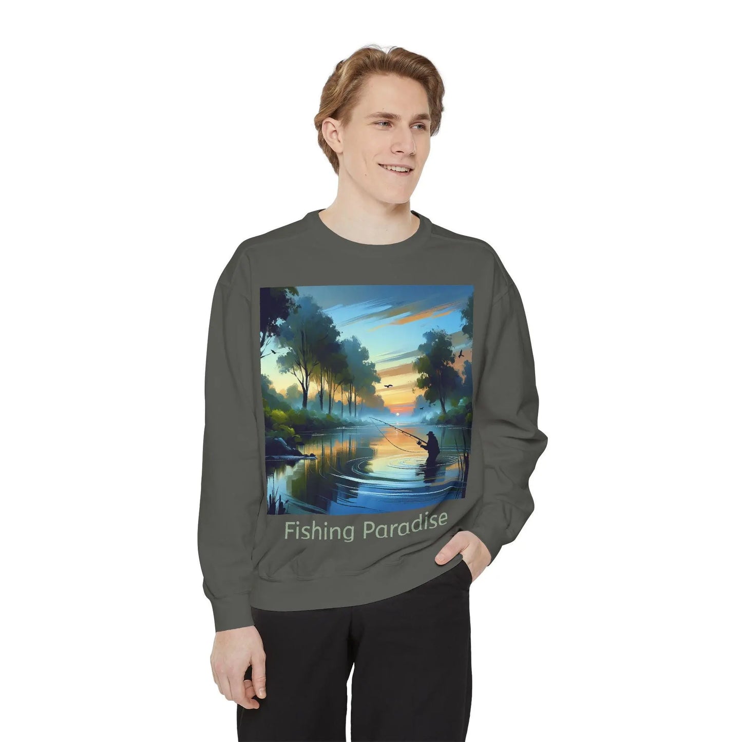 Fishing Paradise Unisex Garment-Dyed Sweatshirt Retro Angler Pullover, Lake Life Fisherman Gift, Outdoors Hoodie Alternative, Nature Love - Toddcraft