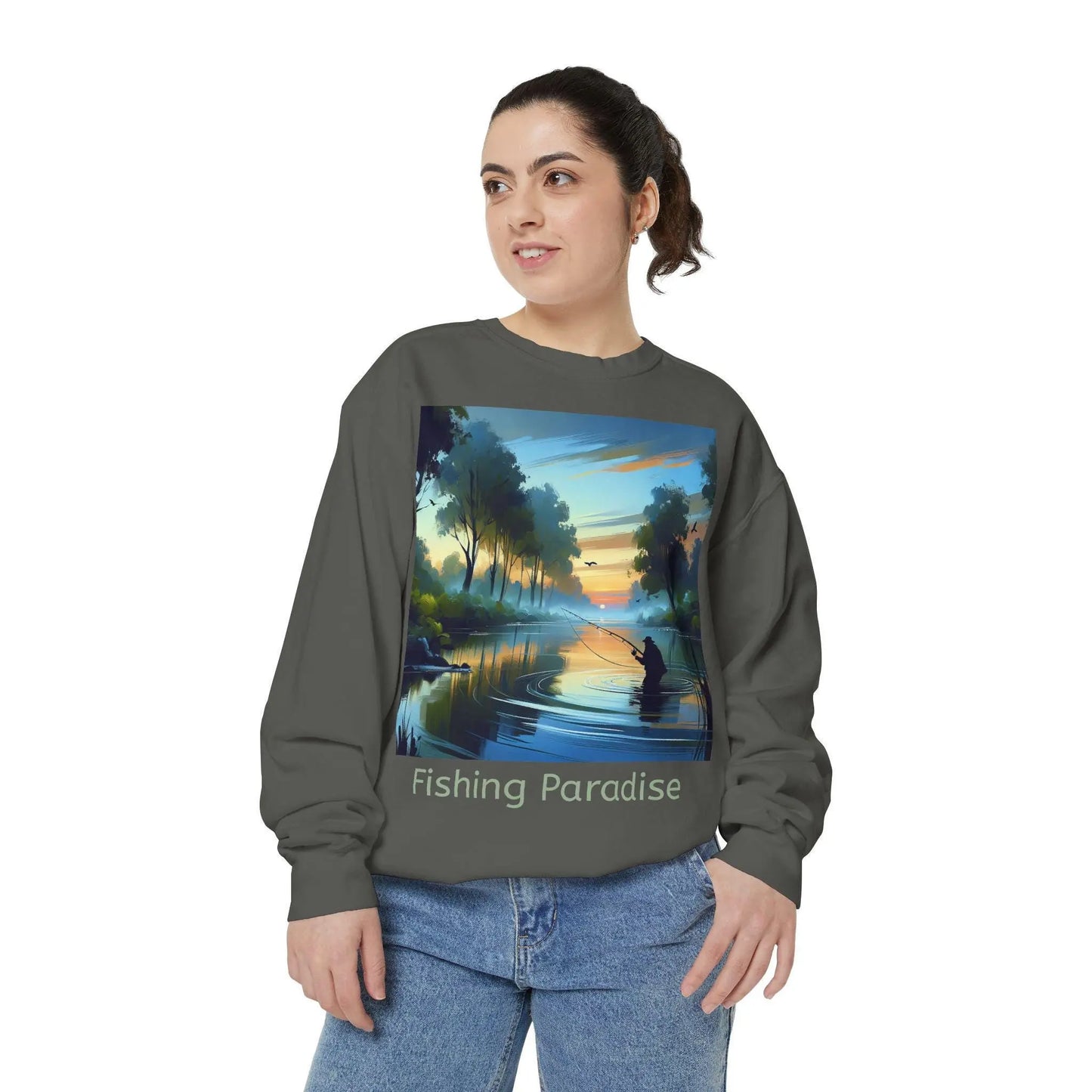 Fishing Paradise Unisex Garment-Dyed Sweatshirt Retro Angler Pullover, Lake Life Fisherman Gift, Outdoors Hoodie Alternative, Nature Love - Toddcraft