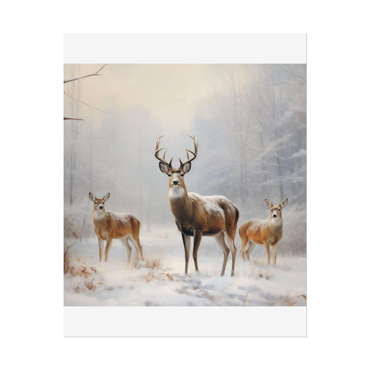 Nursery Wall Art Poster - 3 Deer in Snowy Winter Forest, Calm Kids Room Decor, Vintage Rustic Deer Painting, Seasonal Fine Art for Children - Toddcraft